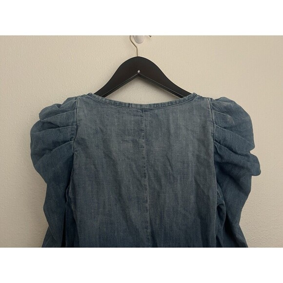Maje Denim Blue Puff Sleeve Mini Dress Small Boho Western Button Front Coastal - Picture 5 of 7